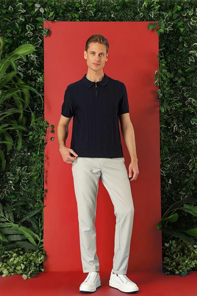 Tr 865 Slim Fit Fermuarlı Polo Yaka Kısa Kol Lacivert Triko
