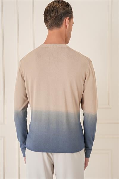 Tr 866 Slim Fit Degrade Desen Bisiklet Yaka Mavi Triko