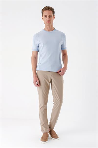 Tr 869 Slim Fit Bisiklet Yaka Kısa Kol Mavi Triko