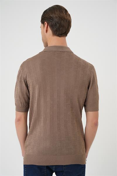 Tr 880 Comfort Fit Polo Yaka Pamuklu Kısa Kol Casuel Vizon Triko Tişört