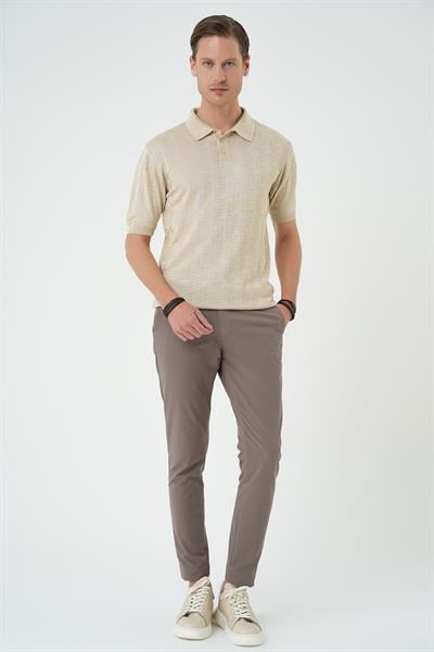 Tr 880 Comfort Fit Polo Yaka Pamuklu Kısa Kol Casuel Bej Triko Tişört