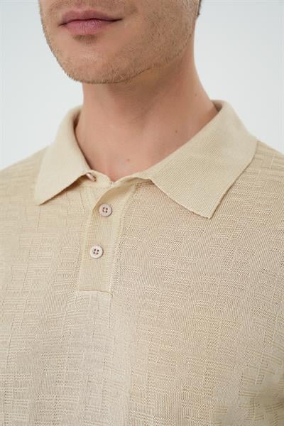 Tr 880 Comfort Fit Polo Yaka Pamuklu Kısa Kol Casuel Bej Triko Tişört