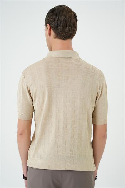 Tr 880 Comfort Fit Polo Yaka Pamuklu Kısa Kol Casuel Bej Triko Tişört