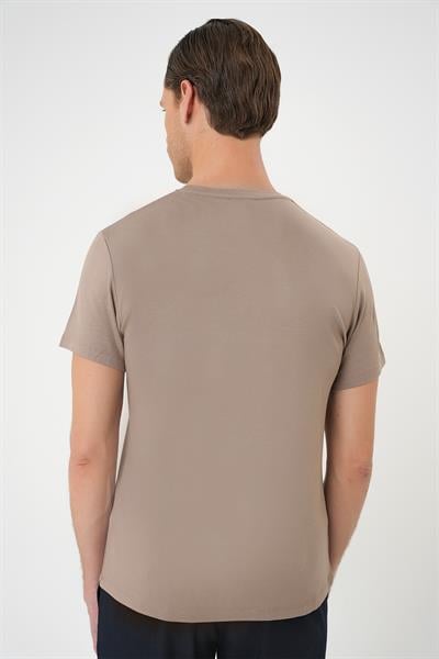 Ts 823 Slim Fit Bisiklet Yaka Düz Pamuklu Vizon Tişört