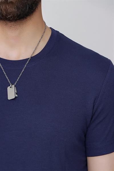 Ts 823 Slim Fit Bisiklet Yaka Düz Pamuklu Lacivert Tişört