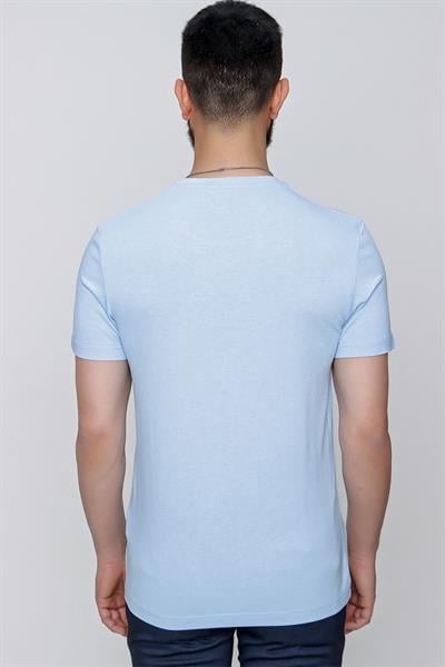 Ts 823 Slim Fit Bisiklet Yaka Düz Pamuklu Mavi Tişört