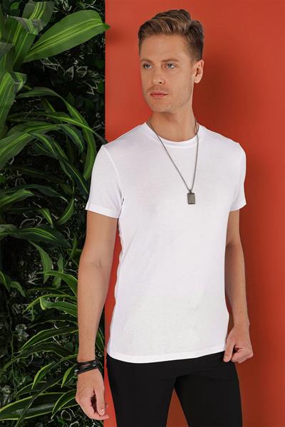 Ts 823 Slim Fit Bisiklet Yaka Düz Pamuklu Beyaz Tişört