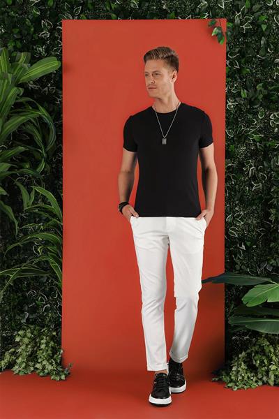 Ts 823 Slim Fit Bisiklet Yaka Düz Pamuklu Siyah Tişört