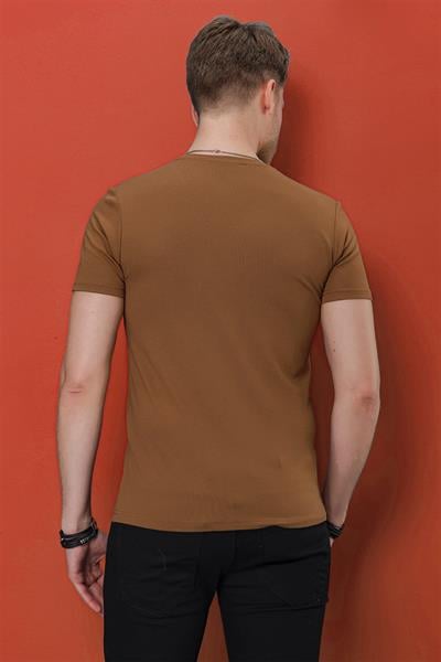 Ts 823 Slim Fit Bisiklet Yaka Düz Pamuklu Tarçın Tişört