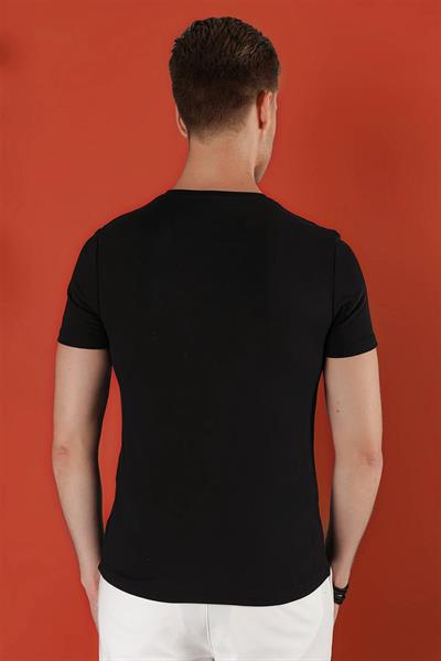 Ts 823 Slim Fit Bisiklet Yaka Düz Pamuklu Siyah Tişört