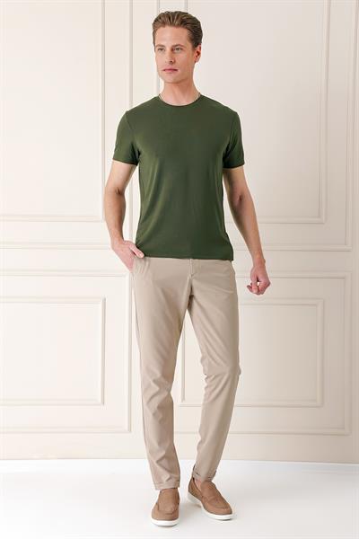 Ts 823 Slim Fit Bisiklet Yaka Düz Pamuklu Koyu Yeşil Tişört