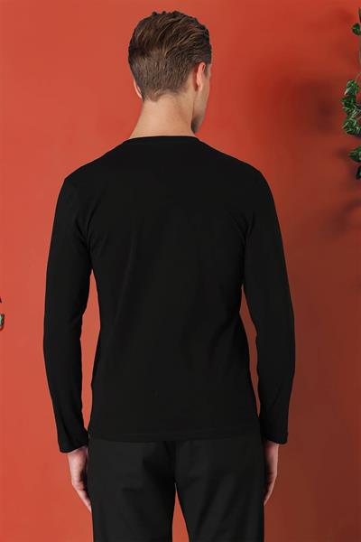 Ts 868 Slim Fit Baskılı Bisiklet Yaka Esnek Pamuk Siyah Tişört