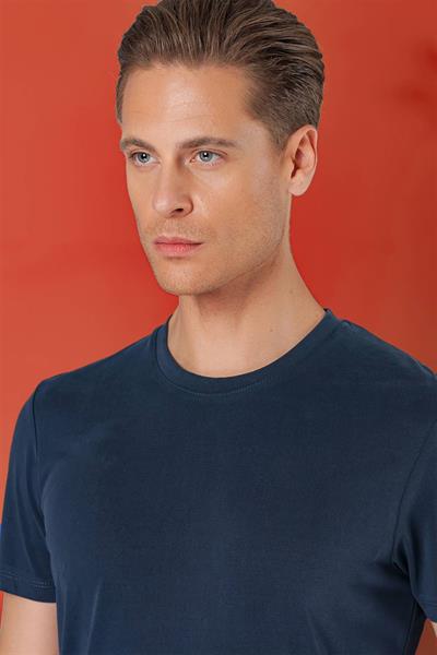 Ts 878 Slim Fit Bisiklet Yaka %100 Pamuk Lacivert Tişört
