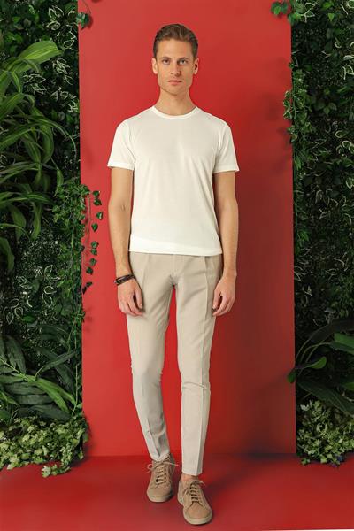 Ts 878 Slim Fit Bisiklet Yaka %100 Pamuk Ekru Tişört