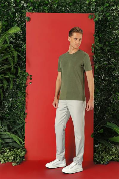 Ts 878 Slim Fit Bisiklet Yaka %100 Pamuk Haki Tişört