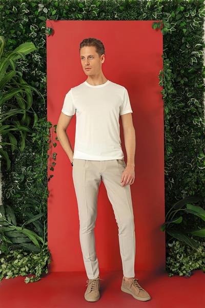 Ts 878 Slim Fit Bisiklet Yaka %100 Pamuk Ekru Tişört