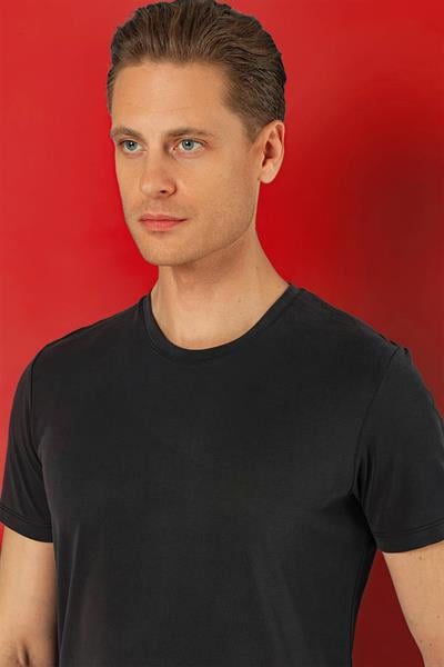 Ts 878 Slim Fit Bisiklet Yaka %100 Pamuk Antrasit Tişört