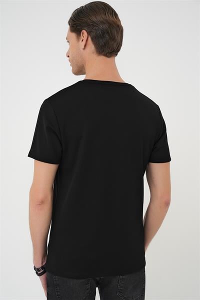 Ts 885 Comfort Fit Bisiklet Yaka Esnek Pamuk Casuel Siyah Tişört