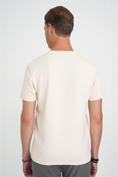 Ts 885 Comfort Fit Bisiklet Yaka Esnek Pamuk Casuel Krem Tişört