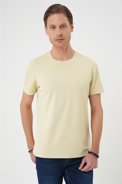 Ts 885 Comfort Fit Bisiklet Yaka Esnek Pamuk Casuel Su Yeşili Tişört