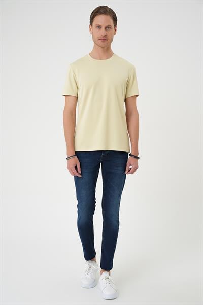 Ts 885 Comfort Fit Bisiklet Yaka Esnek Pamuk Casuel Su Yeşili Tişört