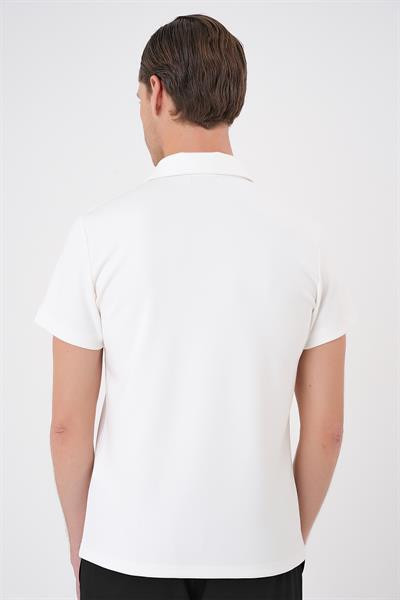 Ts 886 Comfort Fit Polo Yaka Esnek Pamuk Casuel Ekru Tişört