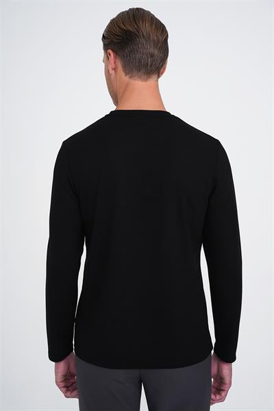 Ts 892 Comfort Fit Bisiklet Yaka Uzun Kol Casuel Siyah Tişört