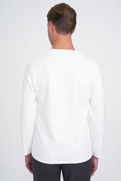 Ts 892 Comfort Fit Bisiklet Yaka Uzun Kol Casuel Ekru Tişört