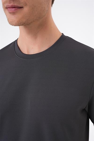 Ts 900 Comfort Fit Bisiklet Yaka Viskon Karışımlı Casuel Antrasit Tişört