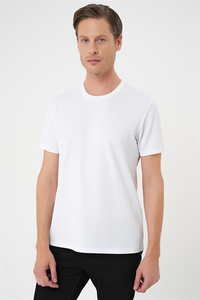 Ts 900 Comfort Fit Bisiklet Yaka Viskon Karışımlı Casuel Beyaz Tişört