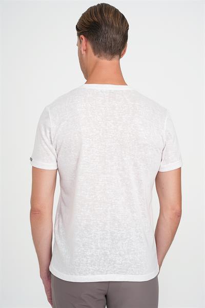 Ts 902 Comfort Fit Bisiklet Yaka Viskon Karışımlı Casual Ekru Tişört