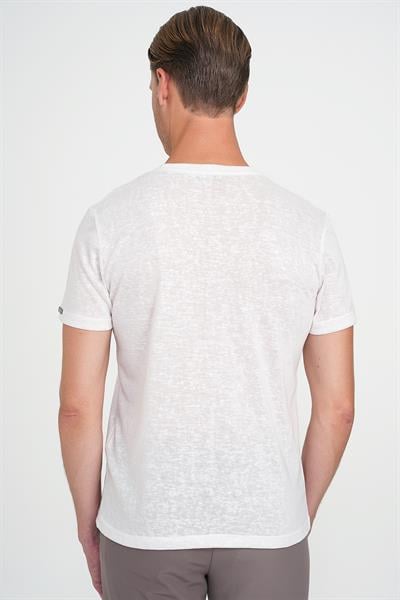 Ts 902 Comfort Fit Bisiklet Yaka Viskon Karışımlı Casual Ekru Tişört