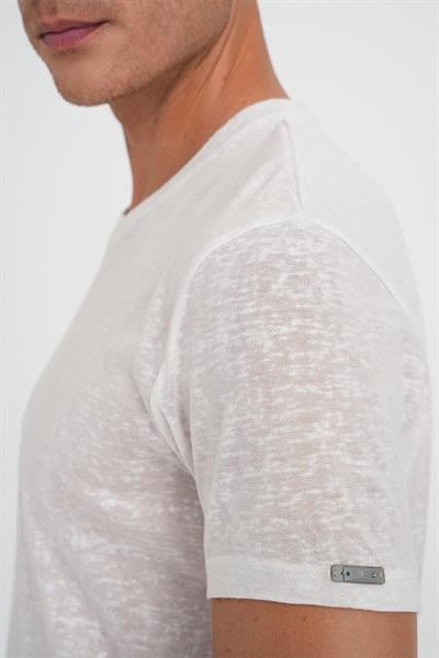 Ts 902 Comfort Fit Bisiklet Yaka Viskon Karışımlı Casual Ekru Tişört