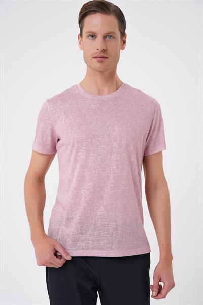 Ts 902 Comfort Fit Bisiklet Yaka Viskon Karışımlı Casual Açık Pembe Tişört