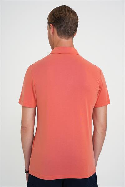 Ts 903 Comfort Fit Polo Yaka Modal Karışım Kısa Kol Casual Turuncu Tişört