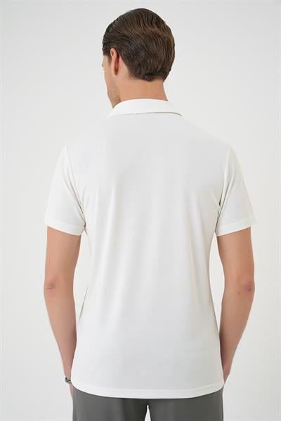 Ts 903 Comfort Fit Polo Yaka Modal Karışım Kısa Kol Casual Ekru Tişört