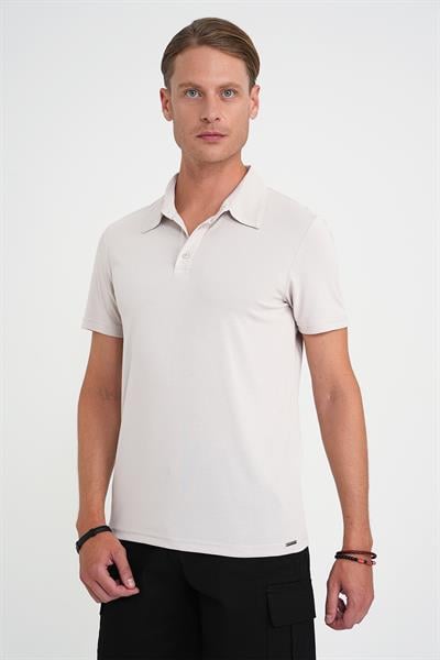 Ts 903 Comfort Fit Polo Yaka Modal Karışım Kısa Kol Casual Taş Tişört