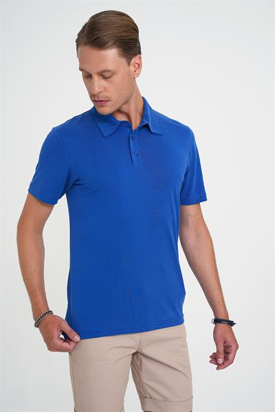 Ts 903 Comfort Fit Polo Yaka Modal Karışım Kısa Kol Casual Koyu Mavi Tişört