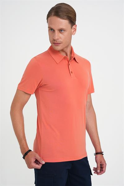 Ts 903 Comfort Fit Polo Yaka Modal Karışım Kısa Kol Casual Turuncu Tişört