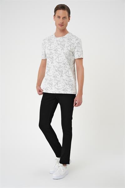 Ts 905 Comfort Fit Bisiklet Yaka Batik Görünmlü Kısa Kol Casual Ekru Tişört
