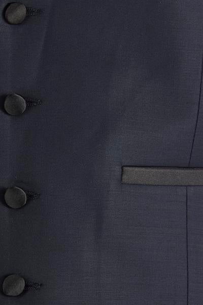 Y 120 Slim Fit Saten Biyeli Lacivert Damatlık Smokin Yelek