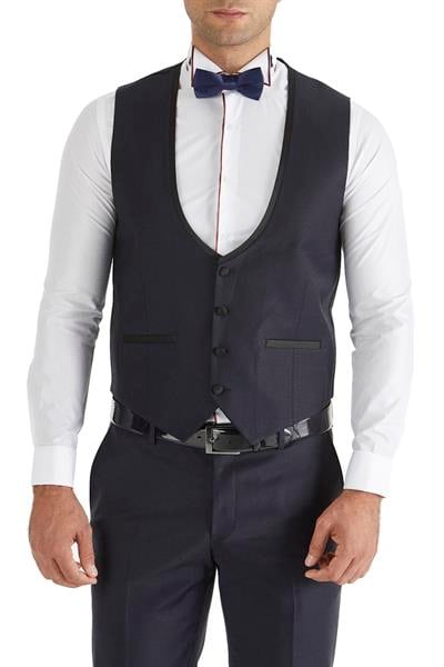 Y 120 Slim Fit Saten Biyeli Lacivert Damatlık Smokin Yelek