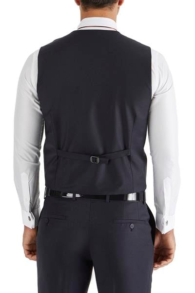 Y 120 Slim Fit Saten Biyeli Lacivert Damatlık Smokin Yelek