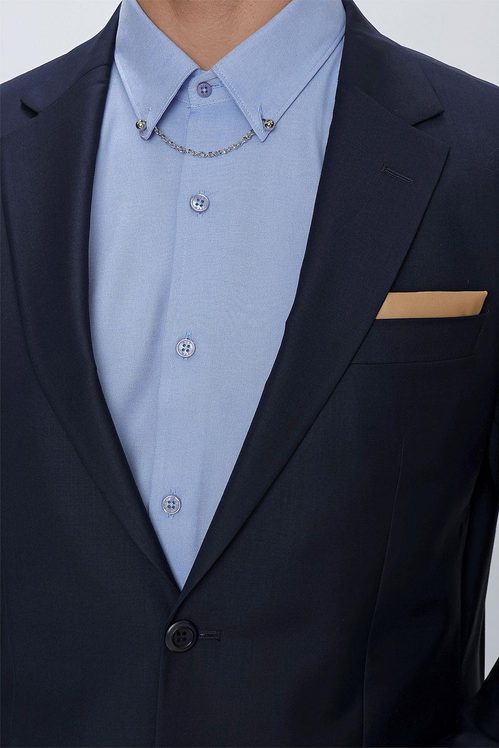 Tk 2021 Slim Fit Klasik Mono Yaka Klasik Lacivert Takım Elbise