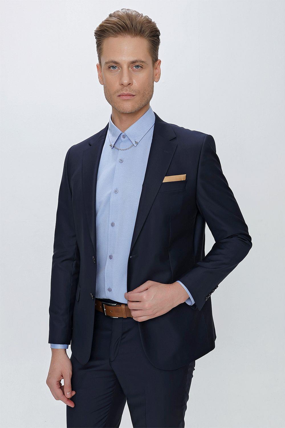 Tk 2021 Slim Fit Klasik Mono Yaka Klasik Lacivert Takım Elbise