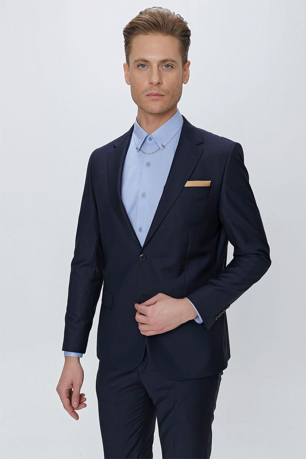 Tk 2021 Slim Fit Klasik Mono Yaka Klasik Lacivert Takım Elbise