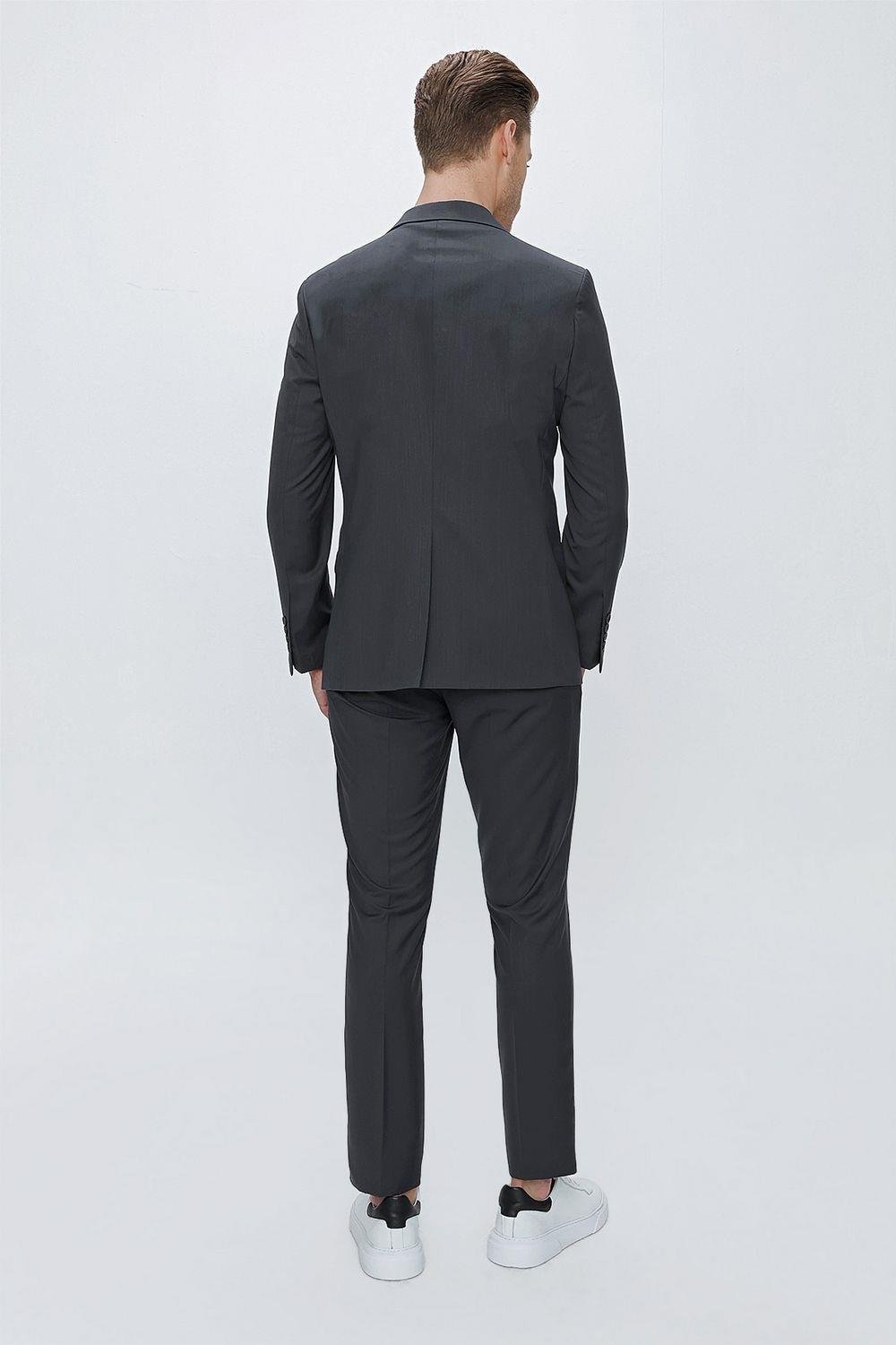 Tk 2021 Slim Fit Klasik Mono Yaka Klasik Antrasit Takım Elbise