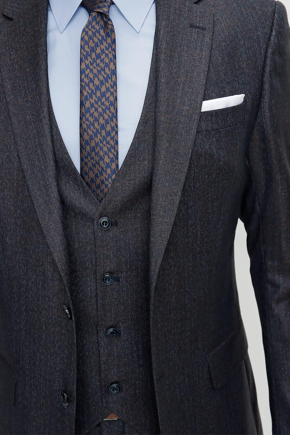 TK 833 Slim Fit Lacivert-Kahve Klasik Takım Elbise