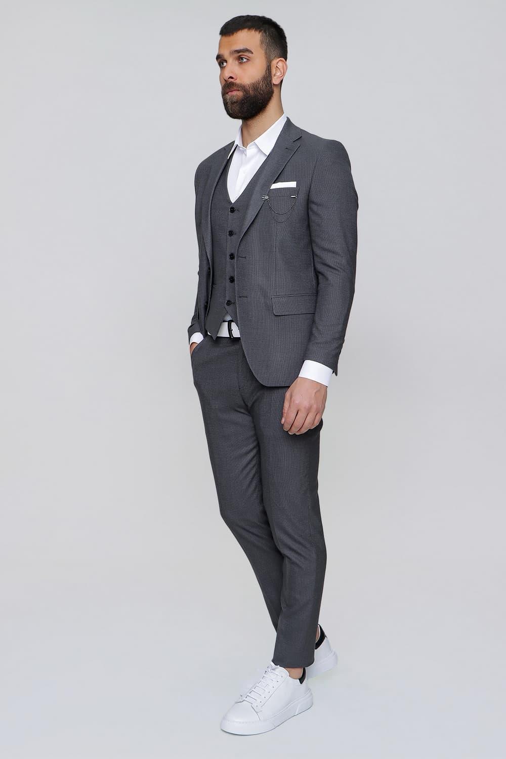 TK 842 Slim Fit Gri Klasik Takım Elbise