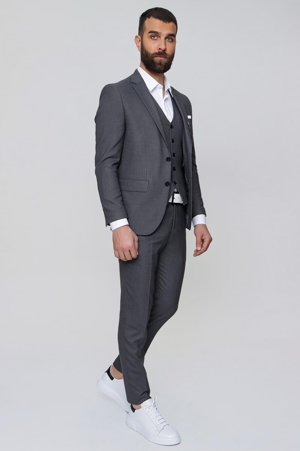 TK 842 Slim Fit Gri Klasik Takım Elbise